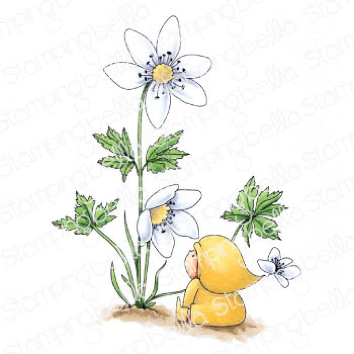 Bundle Girl With A Wood Anemone Rubber Stamp