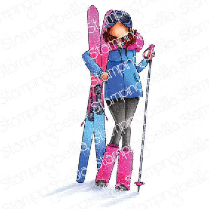 Curvy Girl Loves To Ski Rubber Stamp