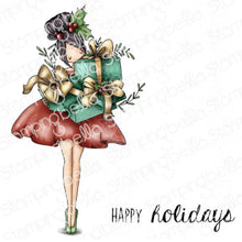 Load image into Gallery viewer, Curvy Girl With Holiday Gifts Rubber Stamp
