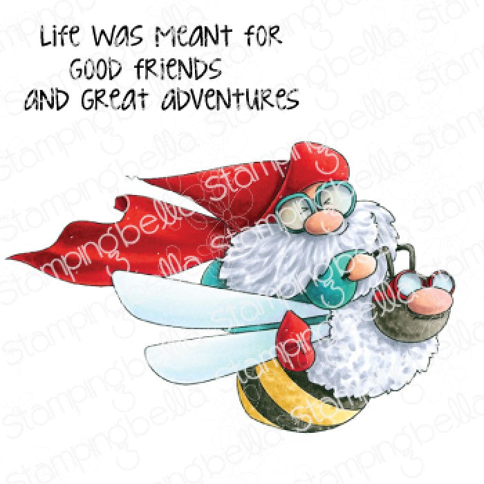 Flying Gnome Rubber Stamp