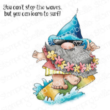 Load image into Gallery viewer, Gnome Riding The Waves Rubber Stamp
