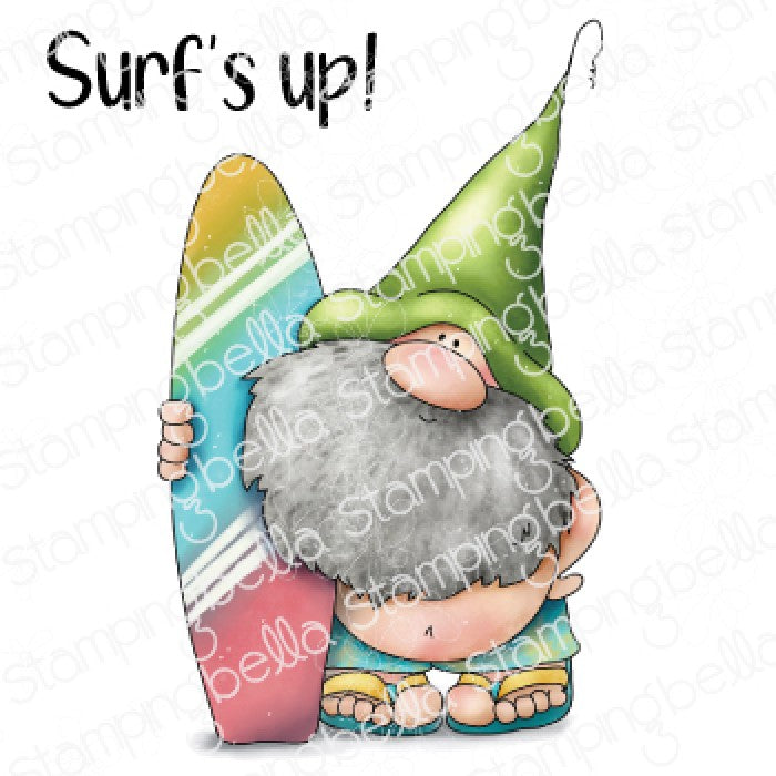 Gnome With A Surfboard Rubber Stamp