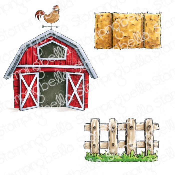 Oddball Barn, Hay And Fence Rubber Stamp