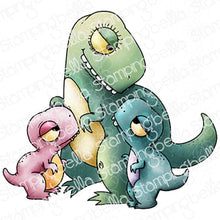 Load image into Gallery viewer, Oddball Mama Dino And Her Babies Rubber Stamp
