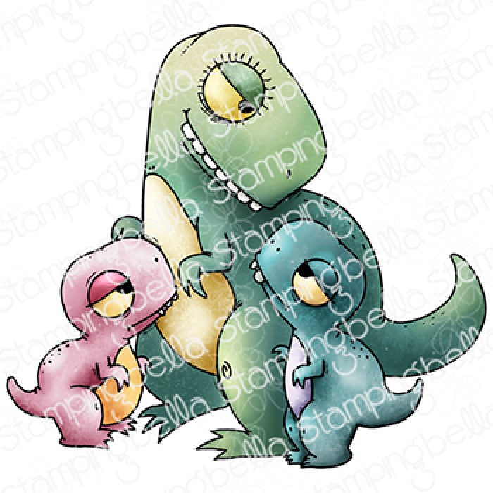 Oddball Mama Dino And Her Babies Rubber Stamp