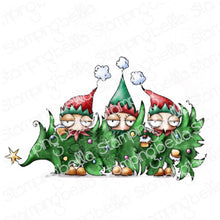 Load image into Gallery viewer, Oddball Three Elves And A Tree Rubber Stamp
